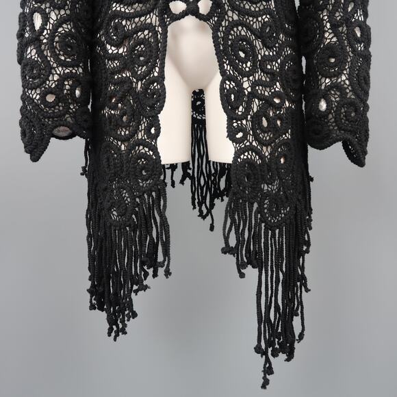 MATSUDA Size M Black Wool Crochet Fringe Cardigan - Picture 4 of 9